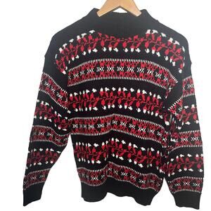VTG American Pride Sweater Acrylic Black Red White Holiday Mock Neck Pullover L